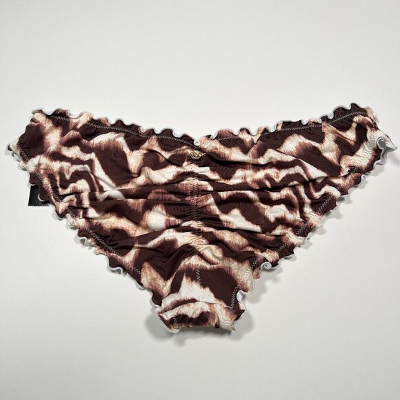 Victoria Secret Medium M Bikini Bottom Ruffle Cheeky Ruched Back Wavy Zebra - Picture 1 of 8